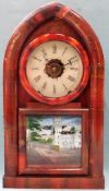 Jerome and Co. mahogany veneered mantle clock. App. 48cm H Used condition, chips and damage to
