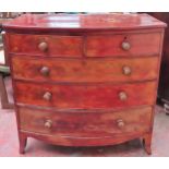 Victorian mahogany bow fronted two over three chest of drawers. Approx. 104 x 104 x 52.5cms used