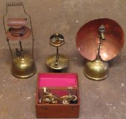 Tilley vintage copper and brass burner, wooden cased electro-therapy box, etc all used and unchecked