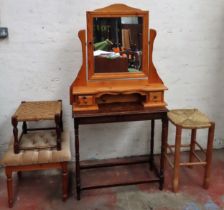 Mixed lot Inc. three various stools, dressing mirror and small side table all used condition