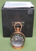 Luminor Panerai Radiomir eight brass and glass globular day desk clock, boxed, Approx. 13 cms used