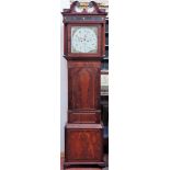 19th century inlaid mahogany cased longcase clock with hand painted and enamelled dial, by