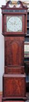 19th century inlaid mahogany cased longcase clock with hand painted and enamelled dial, by