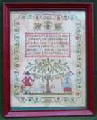 Framed 1928 Sampler. Approx. 34 x 27cms used with discolouration