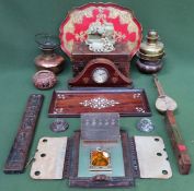 Sundry lot Inc. small camphor chest, trays, fold out mirror, mantle clock, etc all used and