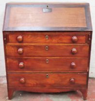 19th century mahogany fall front writing bureau with fitted interior, and original receipt.