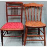 Inlaid mahogany low bedroom chair, plus country style spindle back chair reasonable used condition