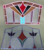 Two vintage leaded and stained glass windows. Larger Approx. 32 x 49cms one had a crack to various