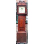 Oak & Mahogany cased longcase clock with hand painted and enamelled dial, by John Jones, Newtown.