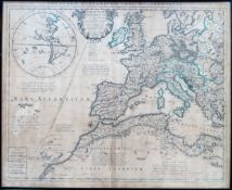 Framed map of Europe - Theatrum Historicum Pars Occidentalis. Approx. 48 x 61cms reasonable used