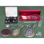 Cased set of 800 silver handled salad servers, plus other silver flatware, silver and silver