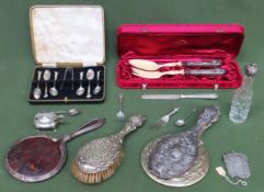 Cased set of 800 silver handled salad servers, plus other silver flatware, silver and silver