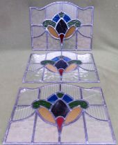 Set of three Scottish style vintage leaded and stained glass windows. Approx. 38 x 49cms one has