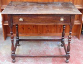 19th century oak single drawer side table. Approx. 76 x 91 x 43cms reasonable used condition
