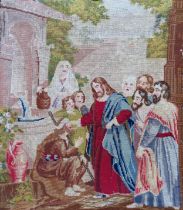 Vintage unframed Religious tapestry panel Approx. 69 x 63cms used. edging frayed throughout