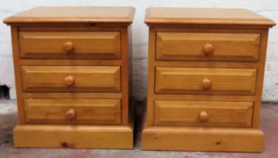 Pair of 20th century pine three drawer bedside chests. Approx. 55 x 50 x 38cms reasonable used