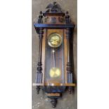 Early 20th century mahogany cased Vienna style wall clock with circular gilt dial. Approx. 105cms