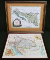 Framed hand coloured map of Croatia, Bosnia & Serbia, by Antonio Zatta. Also another framed map of