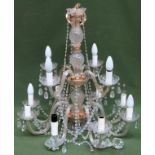 Large and impressive Waterford style glass hanging chandelier with droplets appears in used