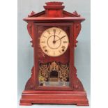 Seth Thomas mahogany and oak cased American mantle clock. App. 52cm H Used condition, not tested for