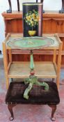 Oak tea trolley, painted tripod wine table, waste paper basket, plus stool all used and unchecked