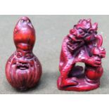 Two hand carved Oriental treen Netsukes used condition