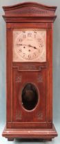 20th century Oak Ansonia wall clock. App. 97cm H Used condition, not tested for working