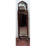 Early 20th century mahogany framed cheval mirror. Approx. 157 x 39cms used condition with scuffs and