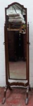 Early 20th century mahogany framed cheval mirror. Approx. 157 x 39cms used condition with scuffs and