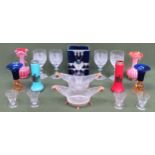 Quantity of coloured and other glassware, gilt mounted dishes etc all appears reasonable used