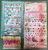 Three 19th century unframed samplers all have evidence of discolouration