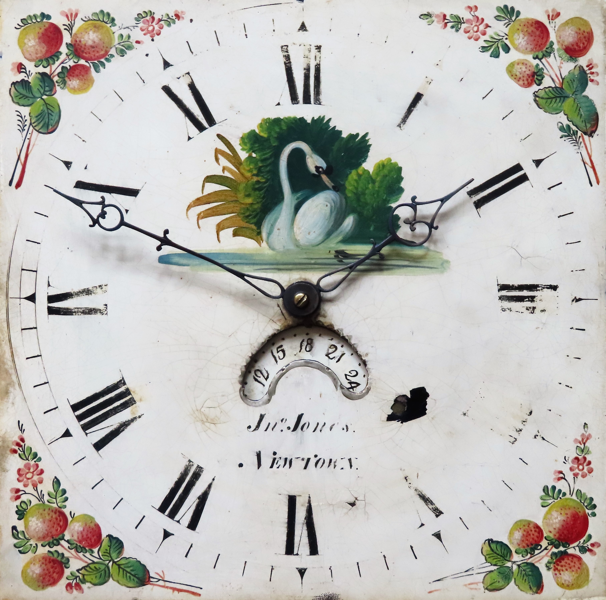 Oak & Mahogany cased longcase clock with hand painted and enamelled dial, by John Jones, Newtown. - Image 2 of 3
