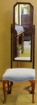 Early 20th century oak cheval mirror & dressing stool both appear reasonable used condition with