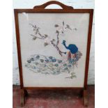 20th century oak framed embroidered firescreen. Approx. 76.5 x 52cms reasonable used condition