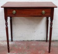 20th century mahogany single drawer side table. Approx. 77 x 77 x 41cms used with missing veneer,