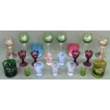 Mixed lot of various coloured and other glassware, stemmed glasses, etc all appear reasonable used