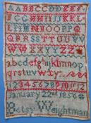Unframed 1856 sampler. Approx. 29 x 21cms reasonable used condition