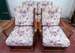Ercol light oak country style two seater settee with two artmchairs. used with scuffs scratches etc