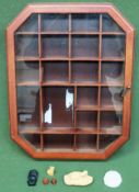Glazed display case containing Oriental carvings all used condition