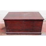 Vintage stained wooden blanket chest. Approx. 44 x 87 x 47cms reasonable used with scuffs and