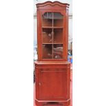 20th century yw wood coloured single door glazed corner display cabinet. Approx. 184 x 65cms