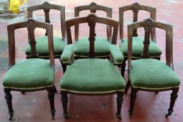 Set of six (5+1) 19th century carved mahogany upholstered dining chairs used condition with damage
