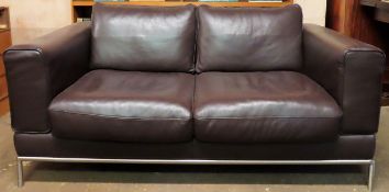 20th century Brown Leather two seater settee. App. 62cm H x 153cm W x 91cm D Reasonable used
