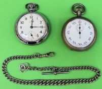 Ingersoll vintage pocket watch, plus vintage stop watch, both with enamelled dials all used and