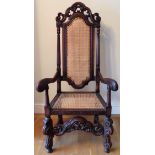 Victorian mahogany craved begere seated and backed throne/armchair. Approx. 145 x 73 x 47cms