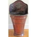 19th century repousse decorated copper grape hod/bucket. Approx. 85 x 47cms reasonable used