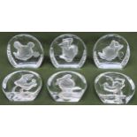 Set of 6 Disney glass paperweights all used and unchecked