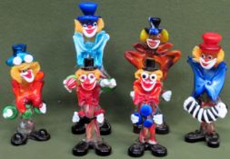 Quantity of Italian Murano glass clowns. Largest Approx. 31cms H all used and unchecked