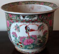 Oriental hand painted Famille Verte style ceramic planter. Approx. 25cms H reasonable used