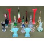 Mixed lot of Murano and other coloured glass figures, vases, etc all used and unchecked